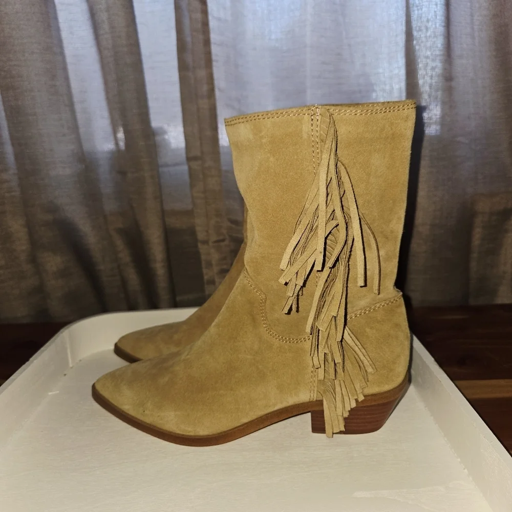Rebecca Minkoff suede leather westerm style fringe booties size 6 Krissa